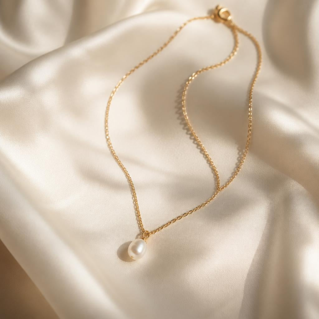 Lumière Pearl Necklace on ivory silk