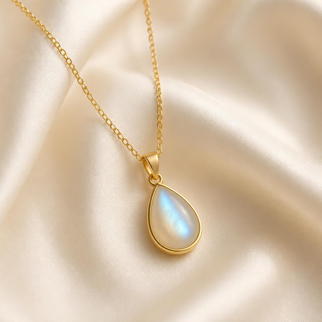 Nocturne Moonstone Pendant on ivory silk
